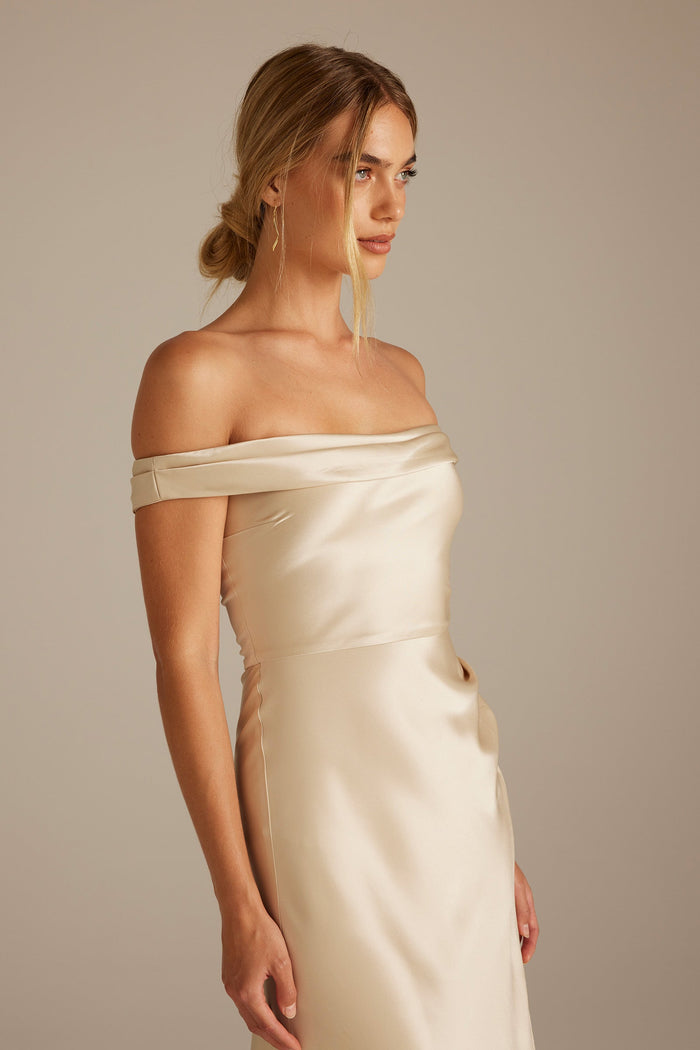Kai Off the Shoulder Champagne Bridesmaid Dress_XS_