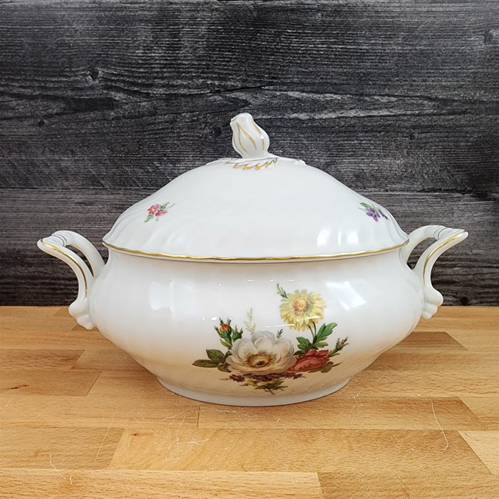 Kaiser Residenz Oval Covered Vegetable Bowl Floral White 8 1/2" Gold Trim
