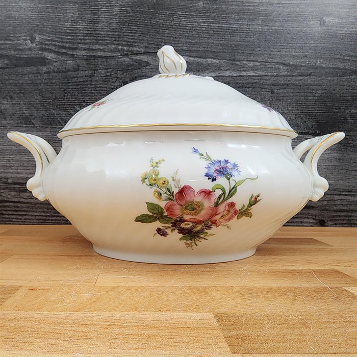 Kaiser Residenz Oval Covered Vegetable Bowl Floral White 8 1/2" Gold Trim