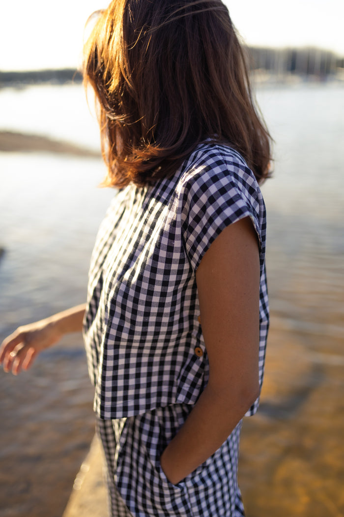 Katie Handwoven Cotton Set in Black and White Gingham