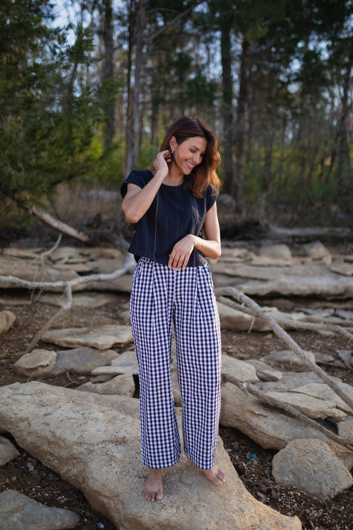 Katie Handwoven Cotton Set in Black and White Gingham