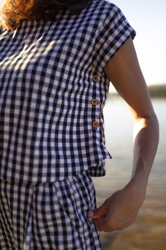 Katie Handwoven Cotton Set in Black and White Gingham
