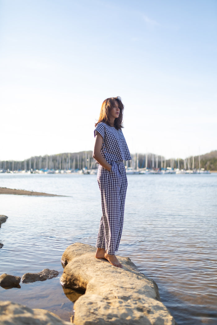 Katie Handwoven Cotton Set in Black and White Gingham