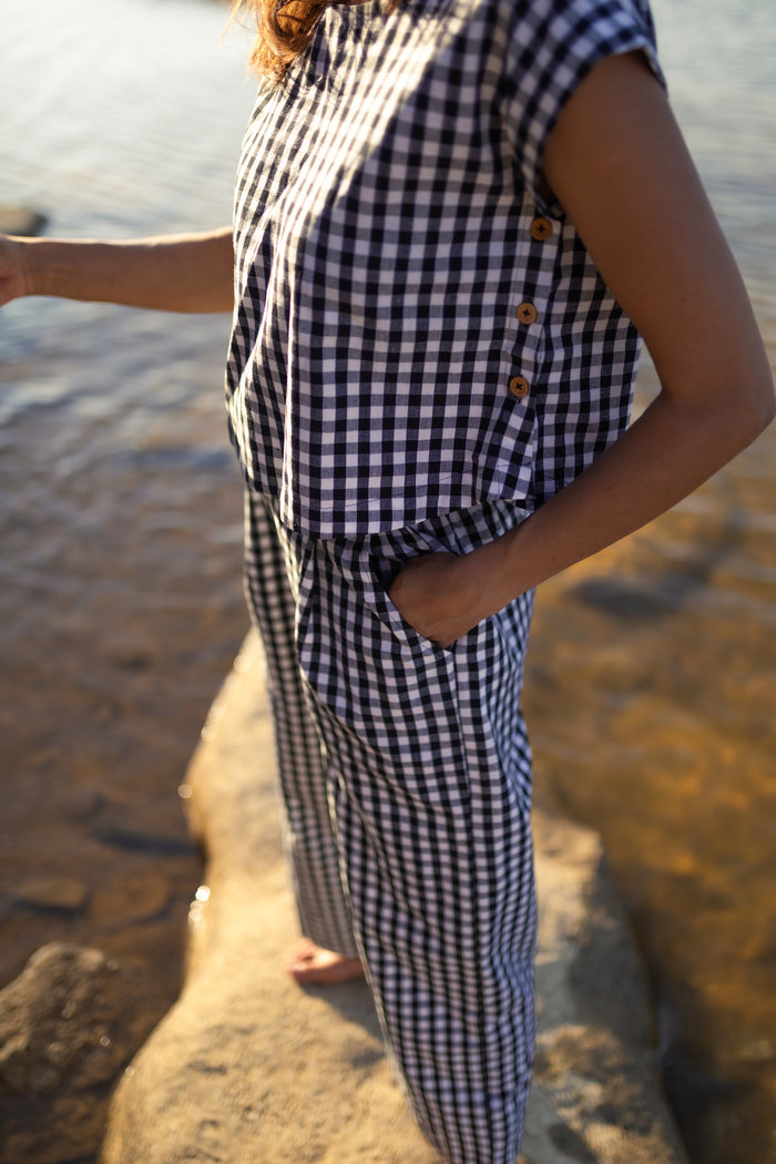 Katie Handwoven Cotton Set in Black and White Gingham