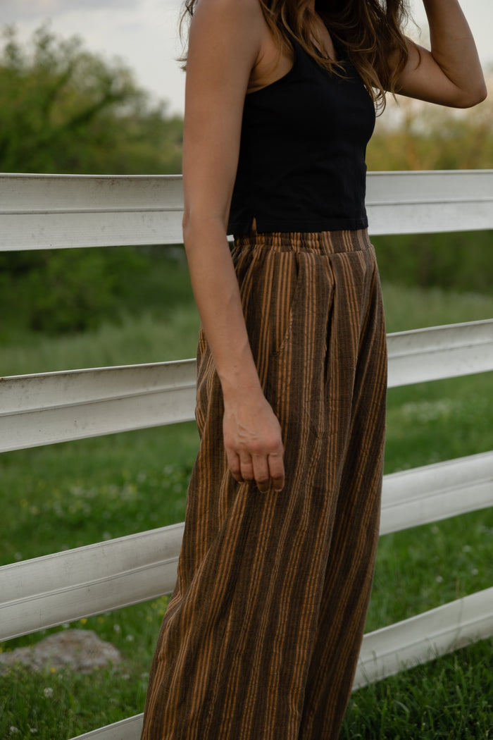 Katie Handwoven Cotton Set in Brown and Mustard Stripe