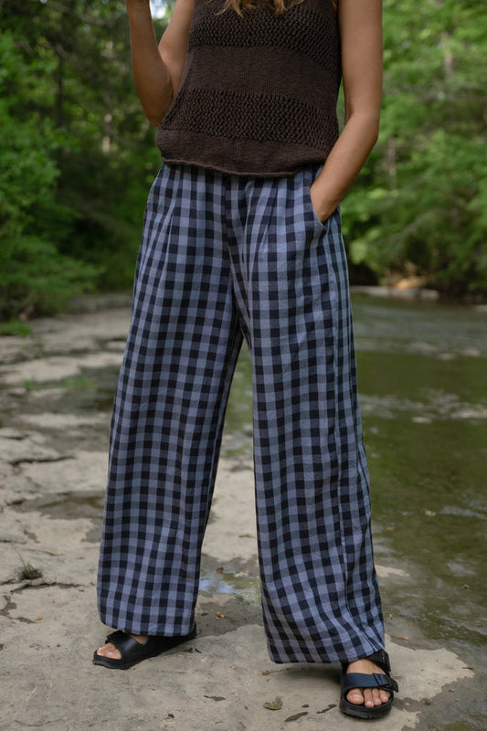 Katie Handwoven Cotton Shirt and Pants in Navy Gingham