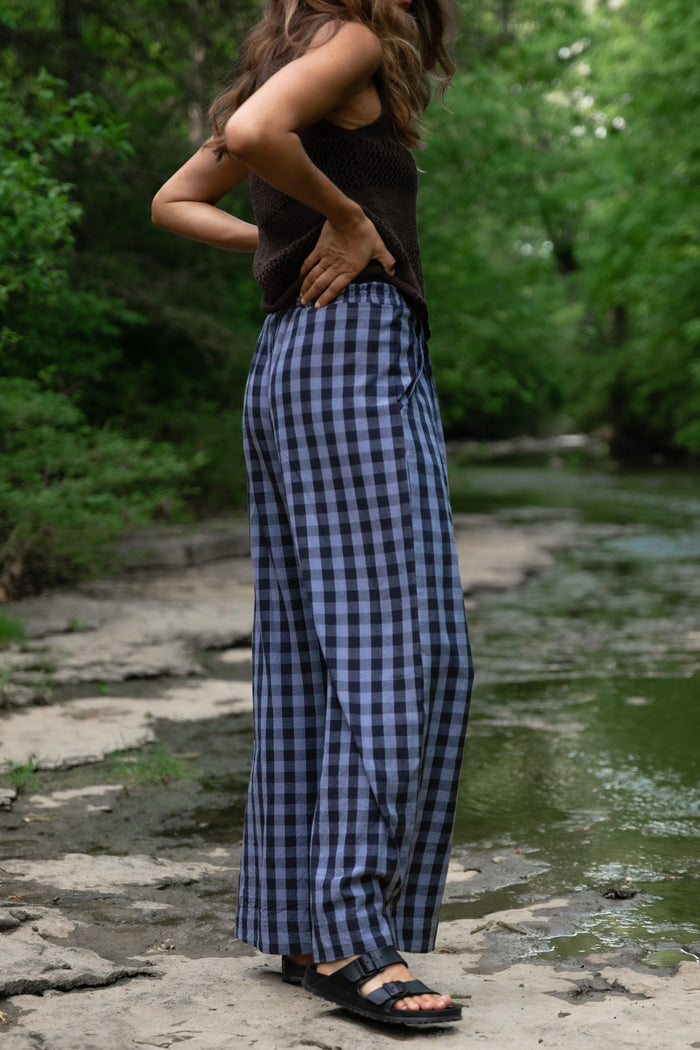 Katie Handwoven Cotton Shirt and Pants in Navy Gingham