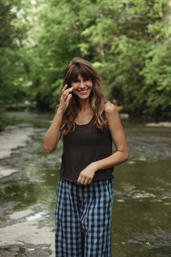 Katie Handwoven Cotton Shirt and Pants in Navy Gingham