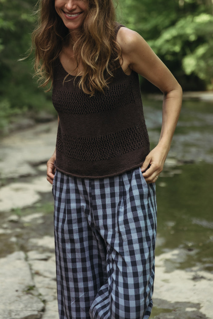 Katie Handwoven Cotton Shirt and Pants in Navy Gingham