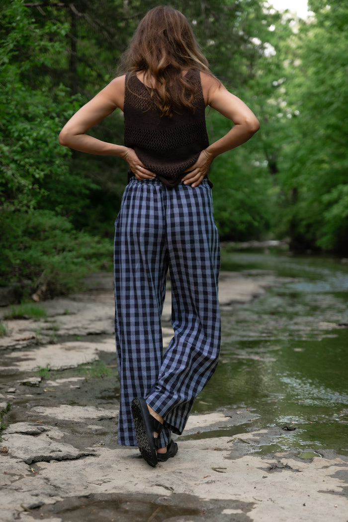 Katie Handwoven Cotton Shirt and Pants in Navy Gingham