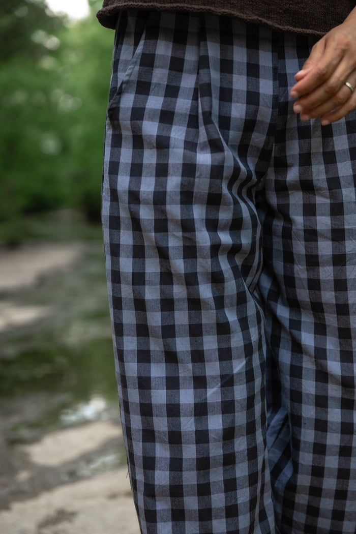Katie Handwoven Cotton Shirt and Pants in Navy Gingham