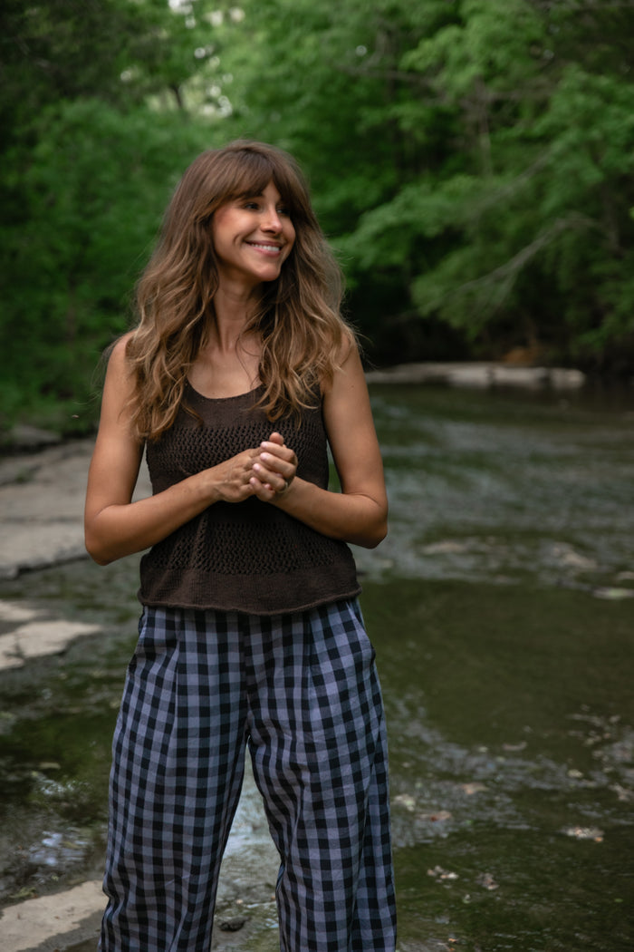 Katie Handwoven Cotton Shirt and Pants in Navy Gingham