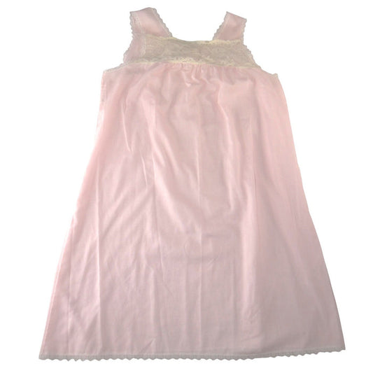 Katz Vintage Pink Lace Trim Nightgown Sleeveless Square Neck USA Made Large0