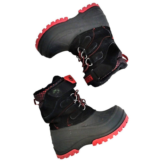 Khombu Hickory Kids Black Red Leather Faux Fur Lined Snow Boots Size 11M 8014610
