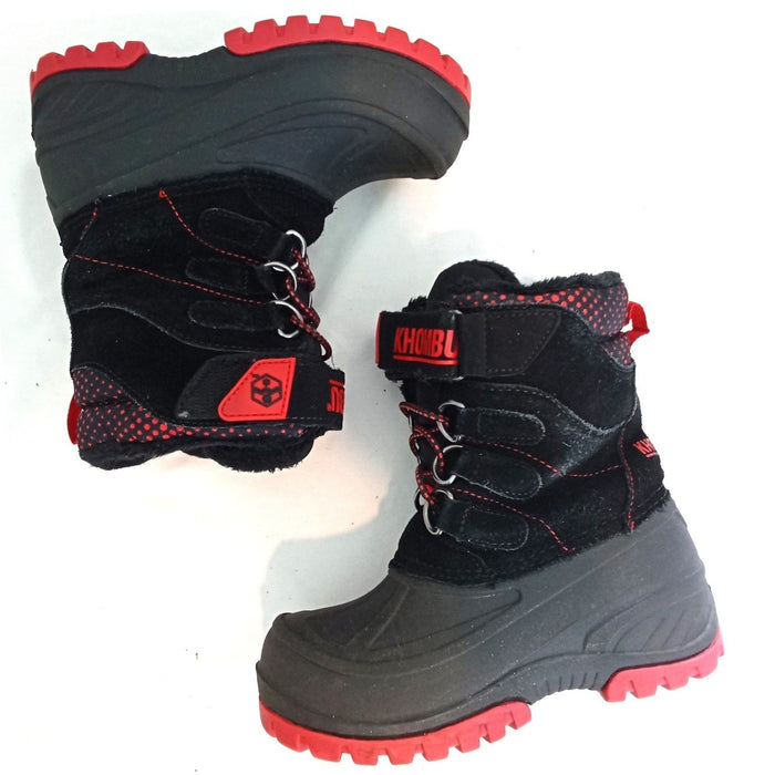 Khombu Hickory Kids Black Red Leather Faux Fur Lined Snow Boots Size 11M 8014611