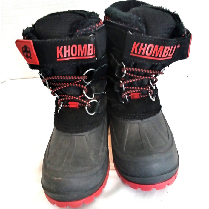 Khombu Hickory Kids Black Red Leather Faux Fur Lined Snow Boots Size 11M 8014613