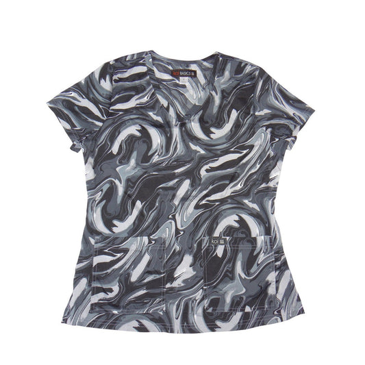 Koi Basics Womens Grey Black Marble Swirl V Neck Medical Scrub Top Small0