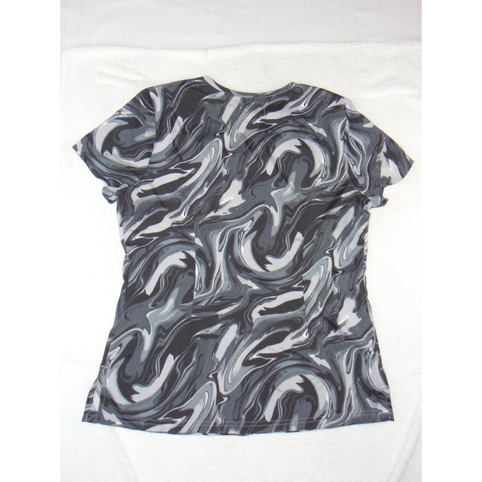 Koi Basics Womens Grey Black Marble Swirl V Neck Medical Scrub Top Small1