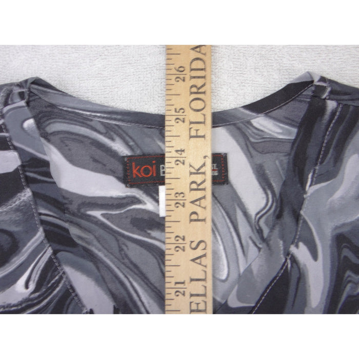 Koi Basics Womens Grey Black Marble Swirl V Neck Medical Scrub Top Small4