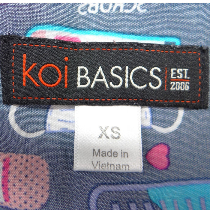Koi Basics Womens XS Navy Blue Medical Print V Neck Scrub Top Nurses Hero1
