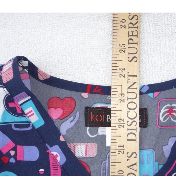 Koi Basics Womens XS Navy Blue Medical Print V Neck Scrub Top Nurses Hero4