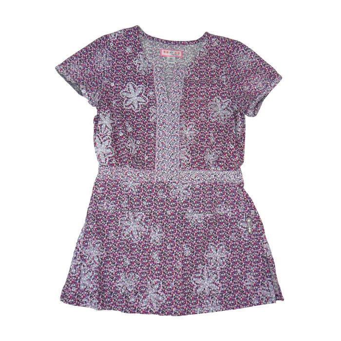 Koi by Kathy Peterson Womens XS Scrub Top Pink Floral Embroidered V Neck 36690
