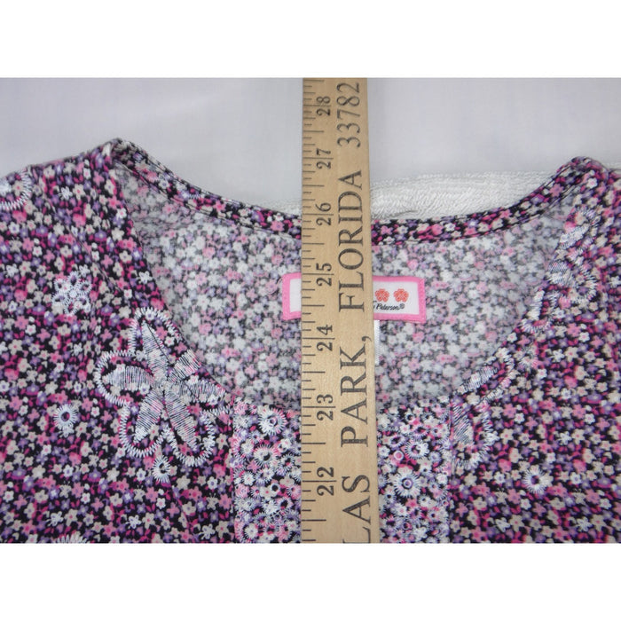 Koi by Kathy Peterson Womens XS Scrub Top Pink Floral Embroidered V Neck 36694