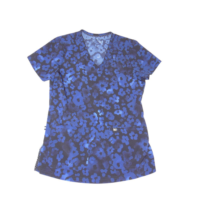 Koi Next Gen Womens Blue Floral Camo V Neck Medical Scrub Top XS 38020