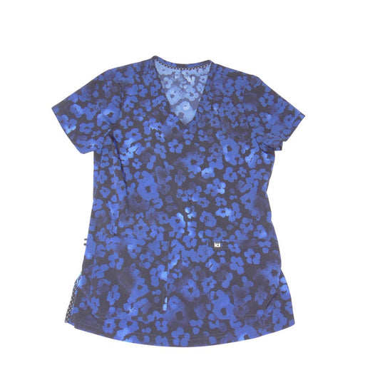 Koi Next Gen Womens Blue Floral Camo V Neck Medical Scrub Top XS 38020