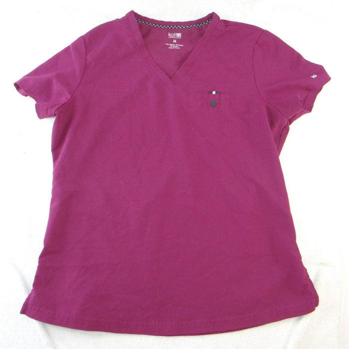 Koi Next Gen Womens Scrub Top Medium Purple V Neck Chest Pocket Stretch 24100