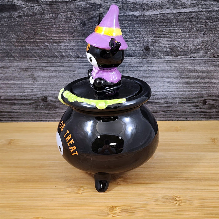 Kuromi Witch Halloween Candy Bowl with Lid Black Ceramic Blue Sky