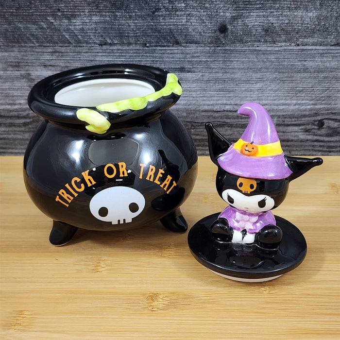 Kuromi Witch Halloween Candy Bowl with Lid Black Ceramic Blue Sky
