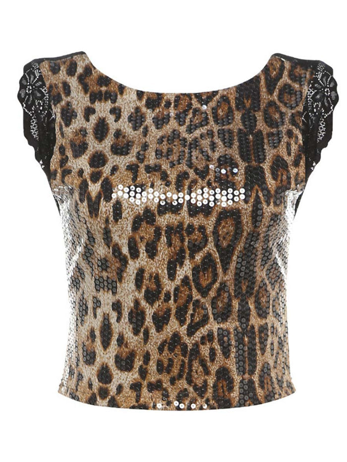 Lace Backless Leopard Sequin Top