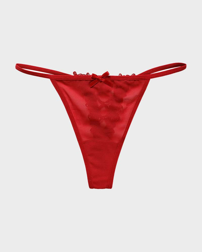 Lace-Trim Mesh V-String Panty