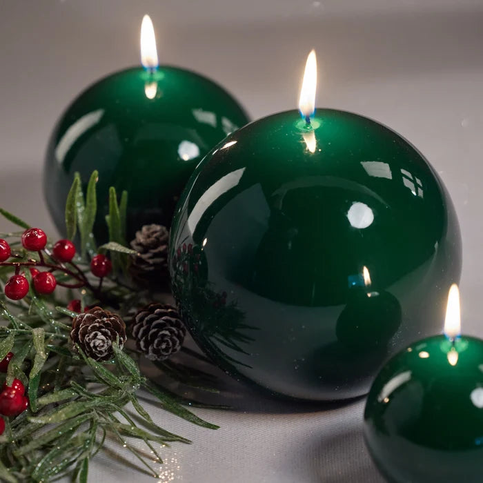LACQUER BALL CANDLE-DARK GREEN 6"