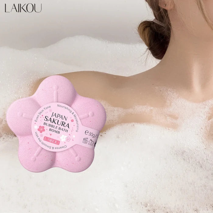 LAIKOU Japanese Sakura Bath Bomb Bubble Explosion Bath Salt for Body Cleansing Moisturizing 30g