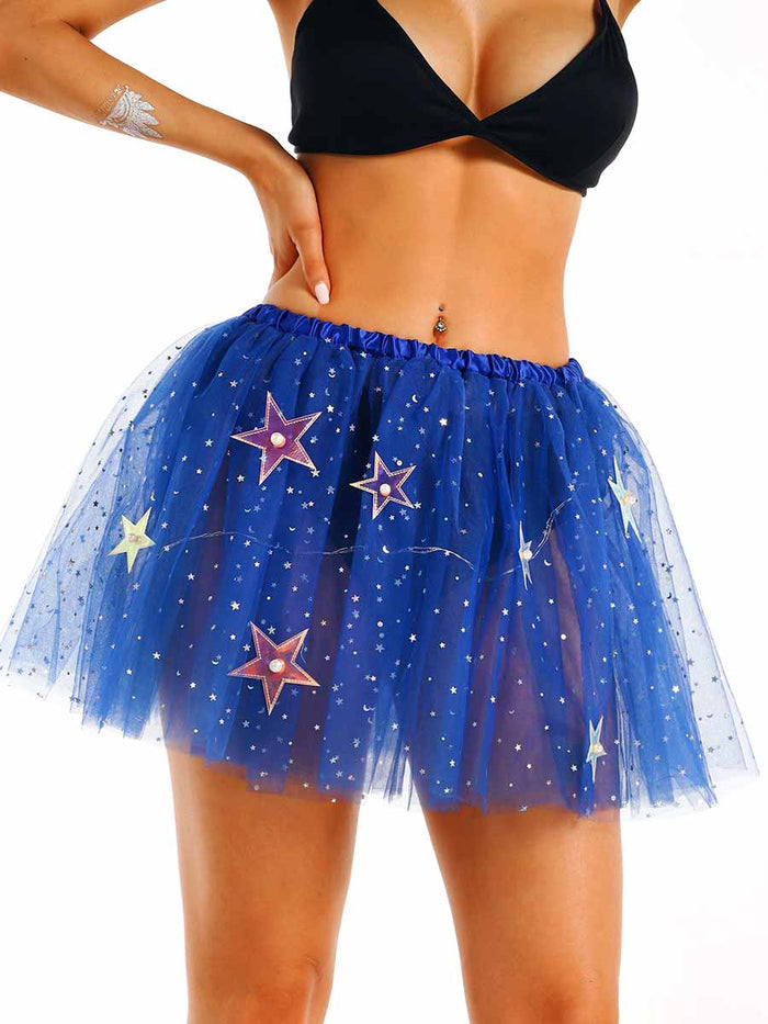 LED Blue Sequin A-Line Tutu Skirt