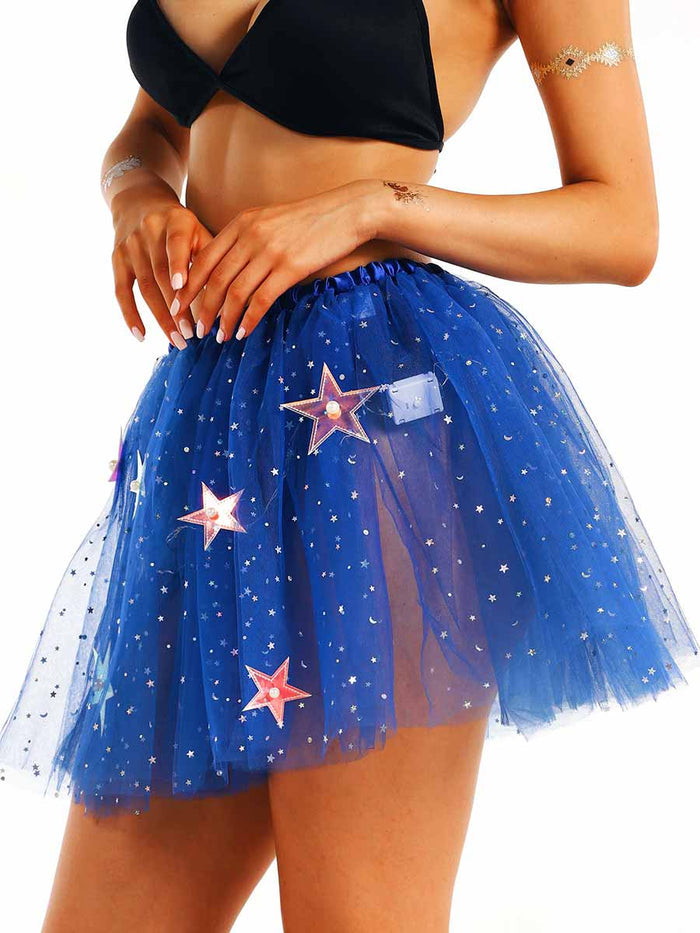 LED Blue Sequin A-Line Tutu Skirt