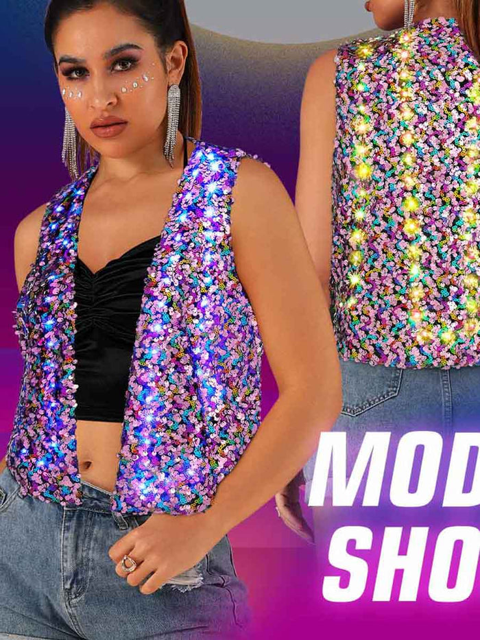 LED Purple Sequin Vest Top