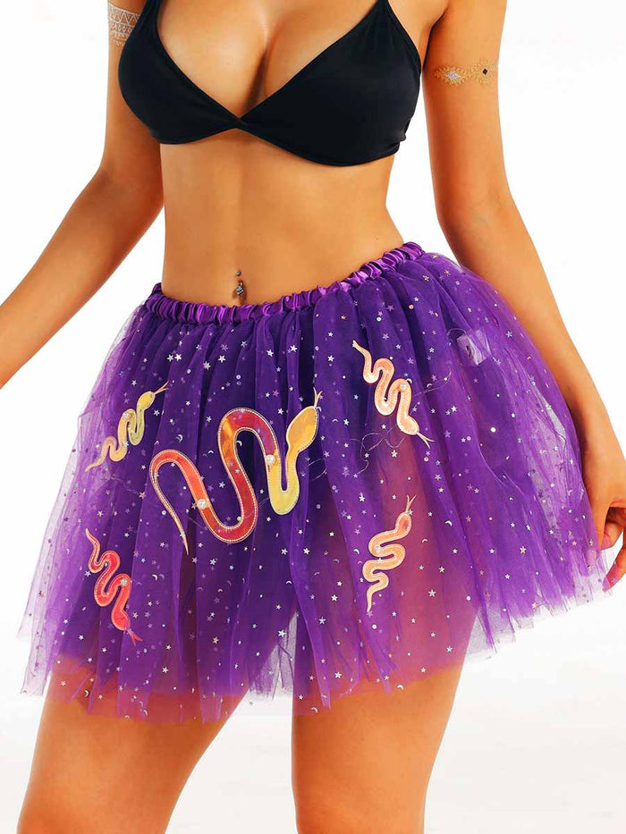 LED Purple Tulle Sequin Snake Skirt