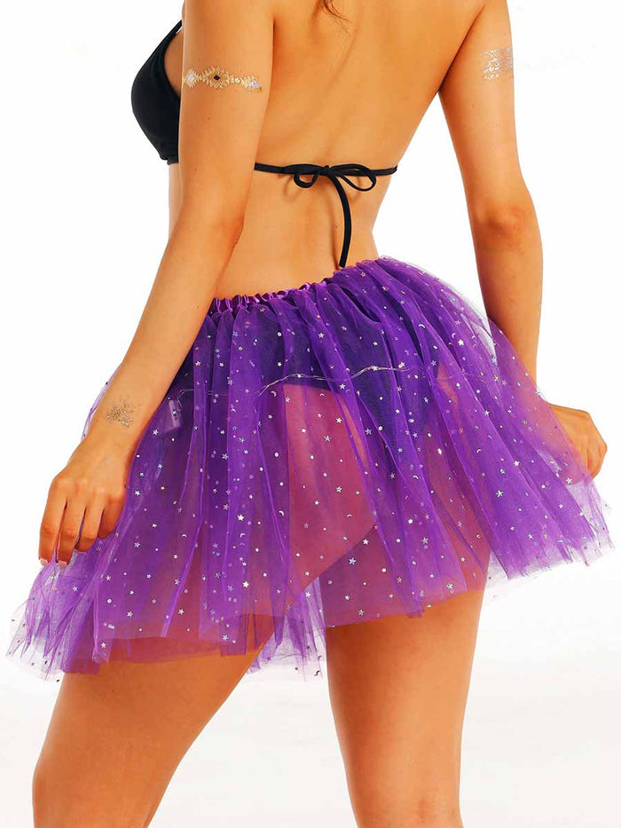 LED Purple Tulle Sequin Snake Skirt