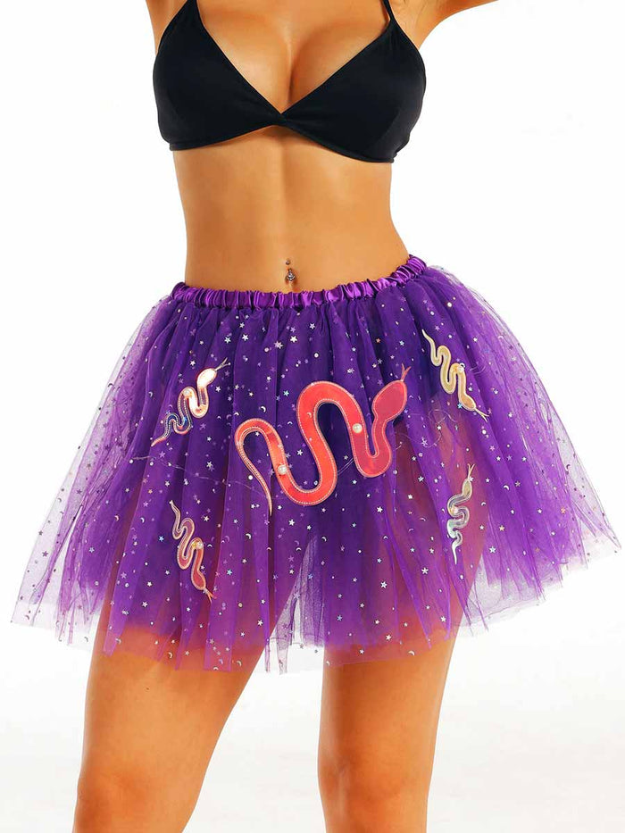 LED Purple Tulle Sequin Snake Skirt
