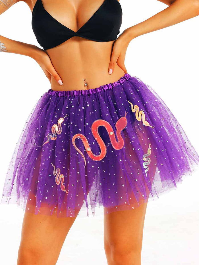 LED Purple Tulle Sequin Snake Skirt
