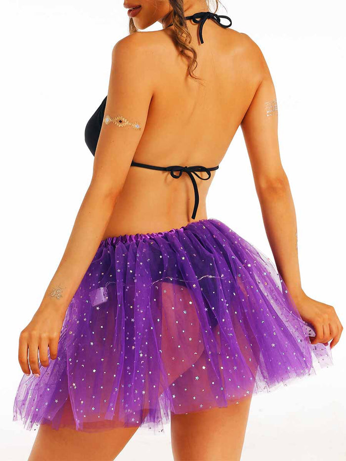 LED Purple Tulle Sequin Snake Skirt