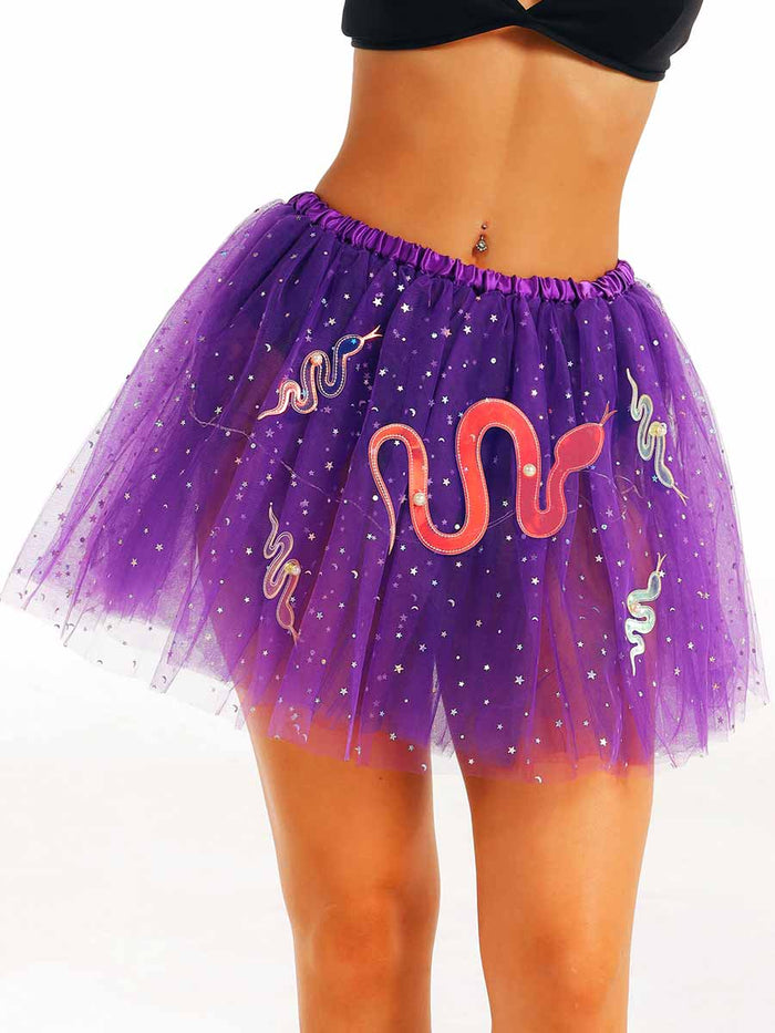 LED Purple Tulle Sequin Snake Skirt
