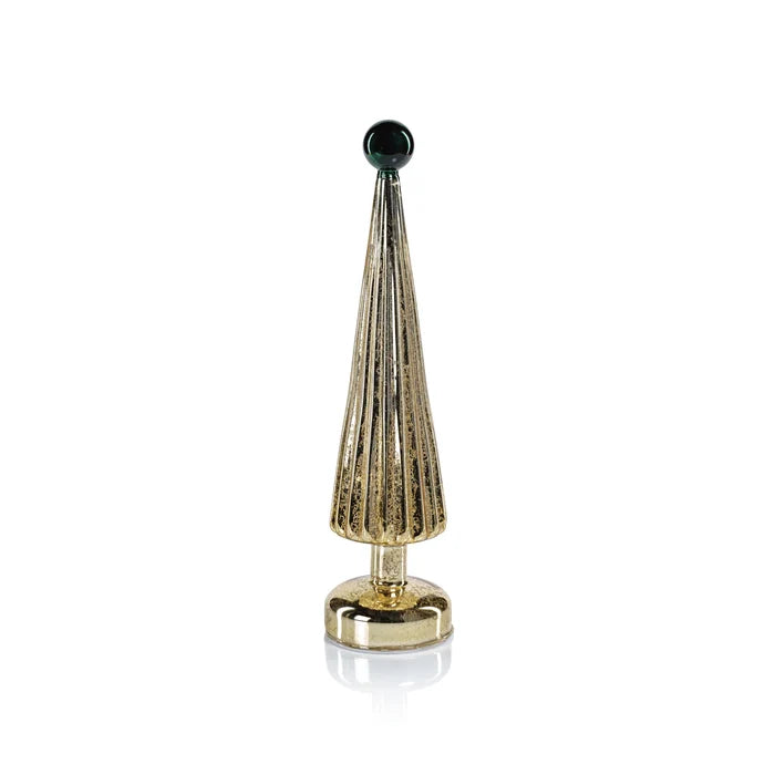 LED TREE GLOBE FINIAL GOLD WITH GREEN 14.5"