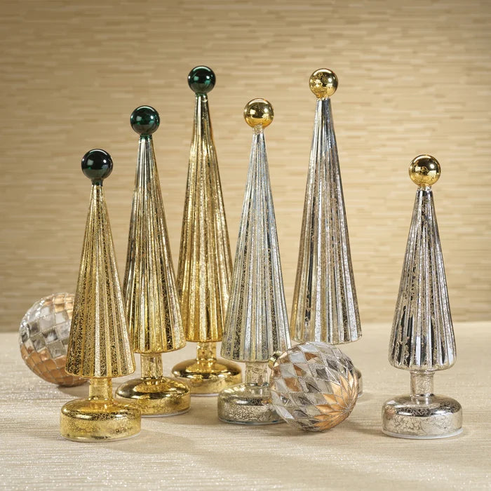 LED TREE GLOBE FINIAL GOLD WITH GREEN 14.5"