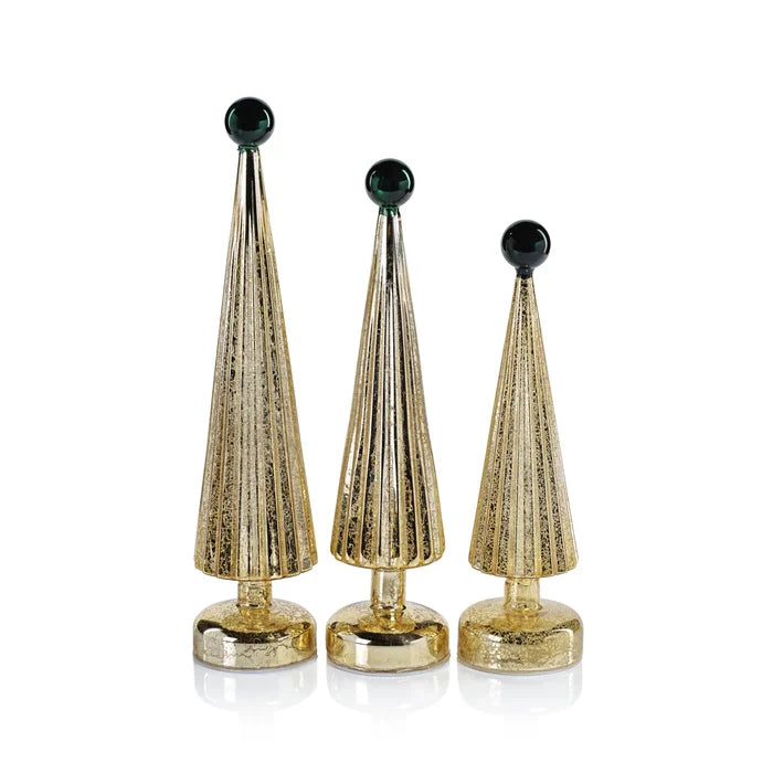 LED TREE GLOBE FINIAL GOLD WITH GREEN 14.5"