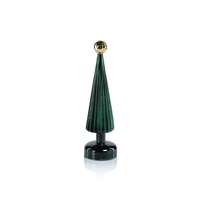 LED TREE GLOBE FINIAL GREEN WITH GOLD 12.5"
