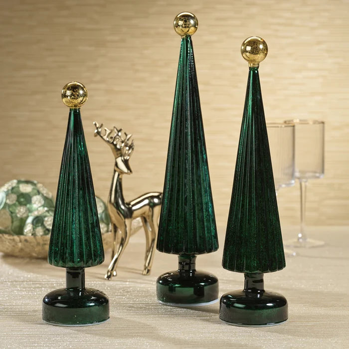 LED TREE GLOBE FINIAL GREEN WITH GOLD 12.5"